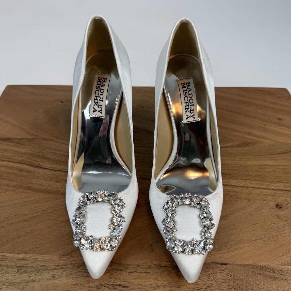New Womens Crystal Frame White Cher Evening Pumps Heel Shoes Size 5.5
